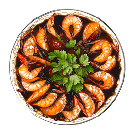 手绘美味油闷大虾免扣图