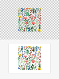 水彩风格手绘花卉植物图案