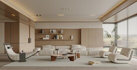 现代客厅奶油风3D效果图