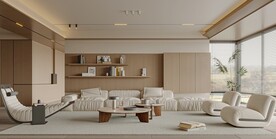 现代客厅奶油风3D效果图