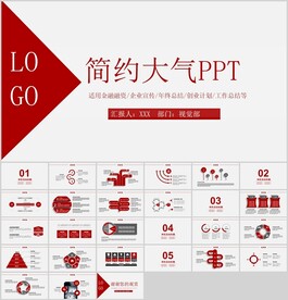 红色简约大气工作总结PPT模板