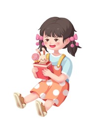 儿童节小女孩礼物插画