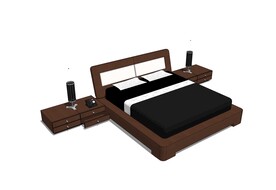 真皮双人床床头柜模型