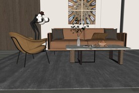 棕色现代风沙发茶几组合模型