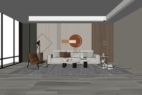 现代客厅沙发茶几组合模型