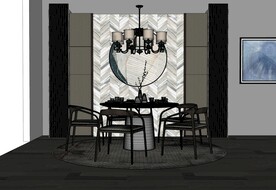 室内餐桌组合模型家具