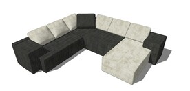 黑白真皮沙发四人座模型