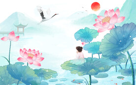 荷花荷塘仙鹤背景图