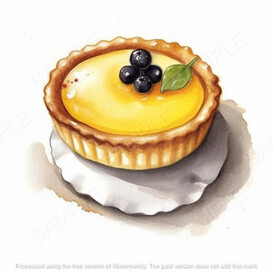 蓝莓蛋挞水粉画
