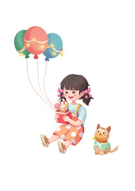 六一儿童节礼物小女孩原创插画