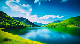 山区风景 青山绿水与蓝天白云