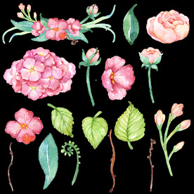 手绘花儿系列粉色花儿花环
