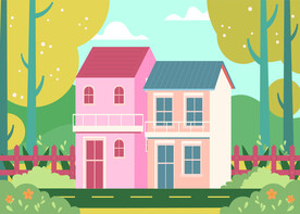 树木房子自然景观天空山水矢量