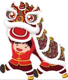 卡通小孩舞狮