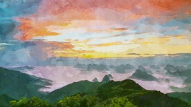自然景观水彩画