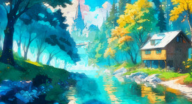 树林深处水彩画