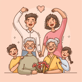 手绘幸福一家人