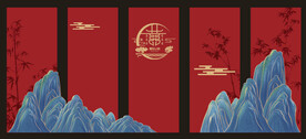 中式红蓝婚礼背景
