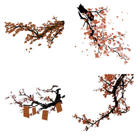 水墨红梅腊梅梅花花卉背景