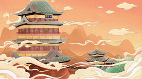 滕王建筑 插画 国潮 中国风
