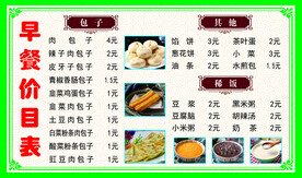 早餐价格表