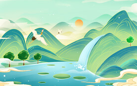山水仙鹤画