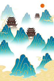 山水楼台插画