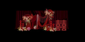 红色新中式婚礼迎宾区