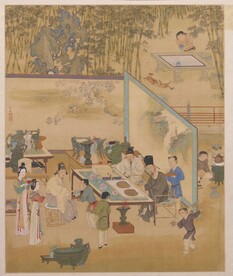 明 仇英 竹院品古图