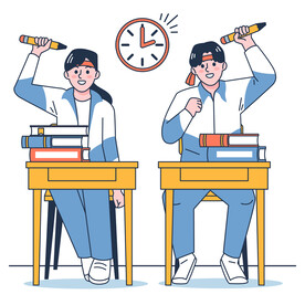 卡通人物插画好好学习天天向上