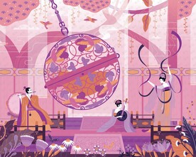 唐葡萄花鸟纹银香囊插画