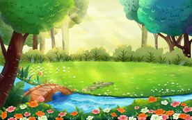 树林小溪插画