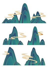 国潮山峰祥云矢量