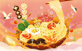 国潮面条插画