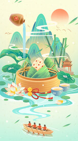 端午节国潮粽子龙舟清新节日海报