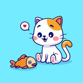 可爱卡通小猫咪猫吃鱼