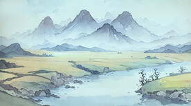 彩墨水墨画