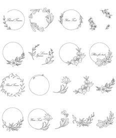手绘线描花卉边框元素