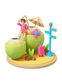 3D夏日暑期旅行人物场景