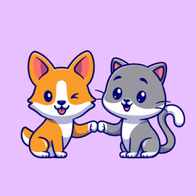 可爱卡通小猫小狗好朋友