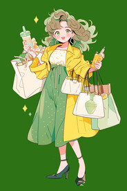 手绘购物女孩