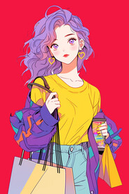 手绘购物女孩 