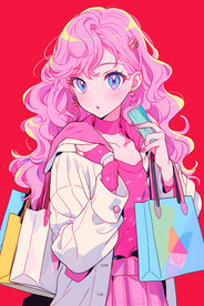手绘购物女孩