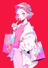 手绘购物女孩 
