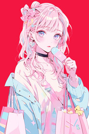 手绘购物女孩 