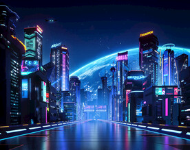 科技酷未来赛博朋克城市海报背景