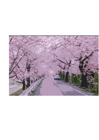 漫画油画风樱花树林