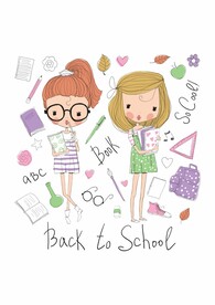 开学季笔记本铅笔眼镜文具少女