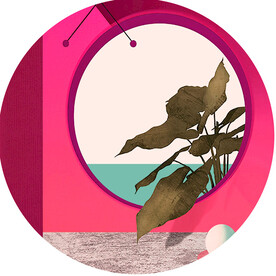 植物海边窗户圆形挂画装饰画