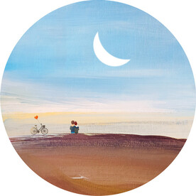 沙滩海边油画风景画圆形挂画